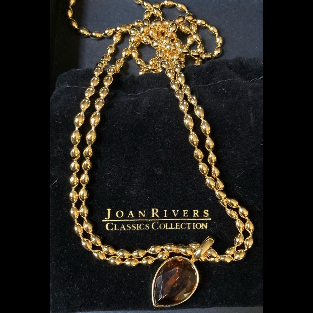 JOAN RIVERS Smoky Topaz Teardrop Pendant Beaded Necklace NIB! - Picture 5 of 8